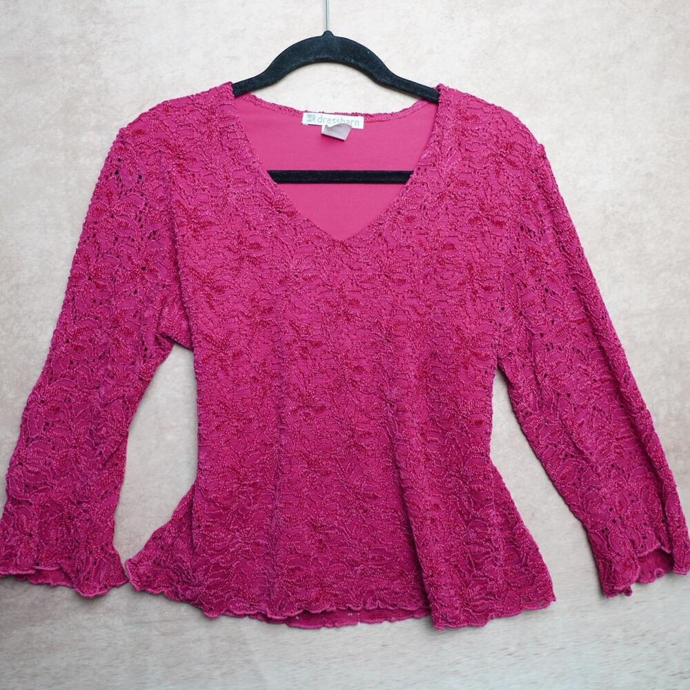 DressBarn Lace Top Pink Bell Sleeve Medium